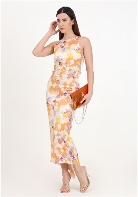Orange women's midi dress with lively floral print PATRIZIA PEPE | 2A2724/A427XG02